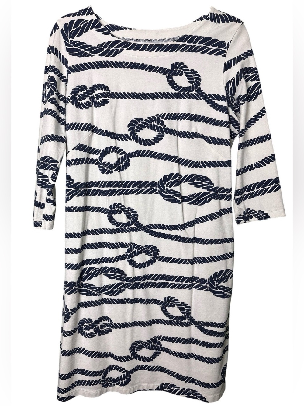 MAHI GOLD Bimini Three Quarter Sleeve White with Navy Rope Print Dress Large L